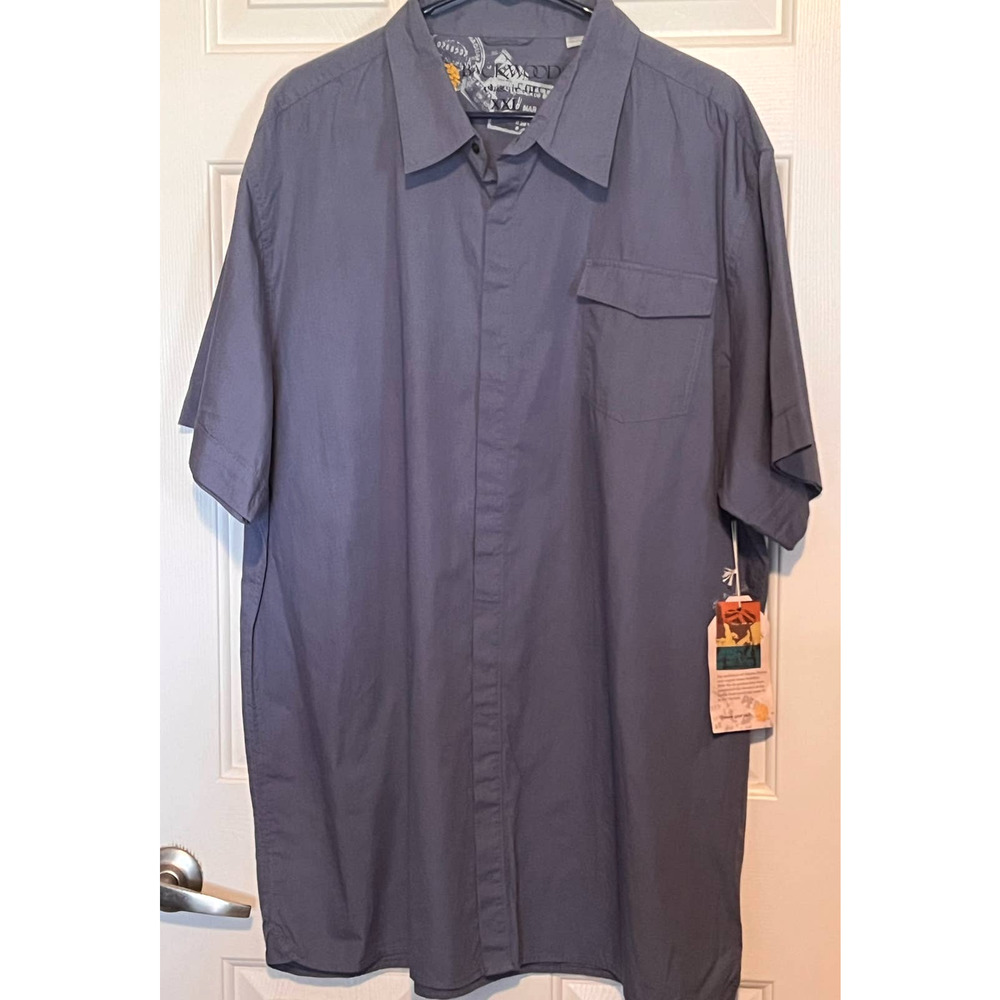 Backwoods Men's Short Sleeve Blue Button Front Shirt‎ 100% Cotton Size XXL